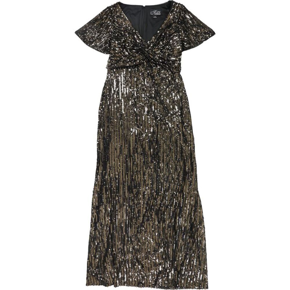 Alex Evenings Womens Front Knot Sequins Gown Dress, NWT